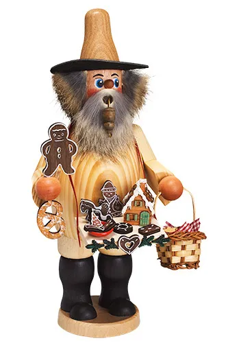 Erzgebirgische Volkskunst Schmidt Räuchermann Pfefferkuchenhändler - Höhe 26 cm Pic_1