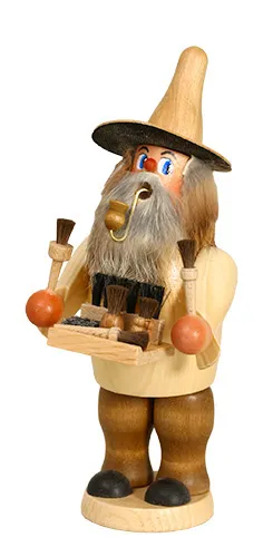 Erzgebirgische Volkskunst Schmidt Räuchermann Bürstenhändler klein- Höhe 20 cm Pic_1