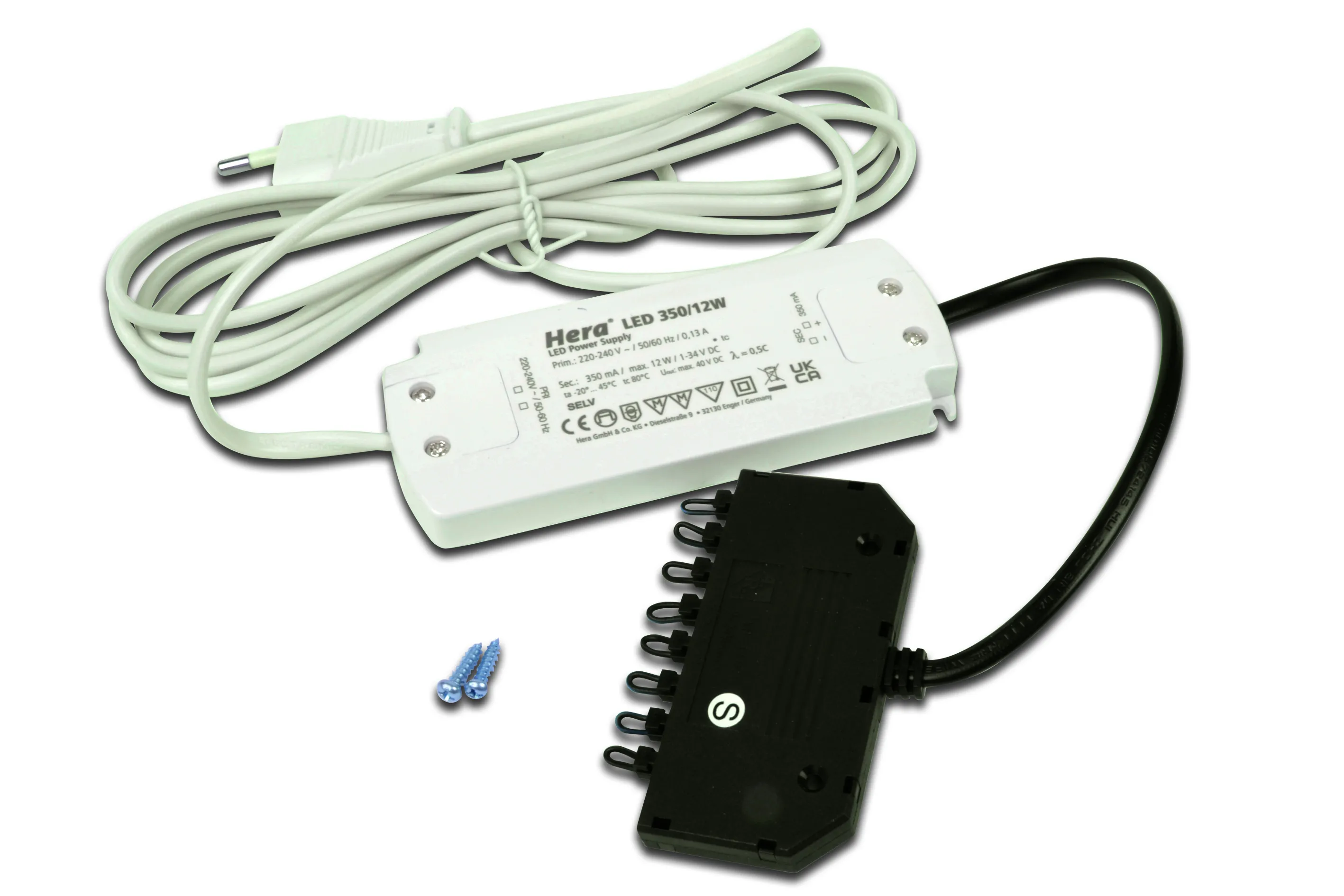 Hera, Enger Trafo LED 350/12W Eurostecker, 9-fach Vert. Pic_1