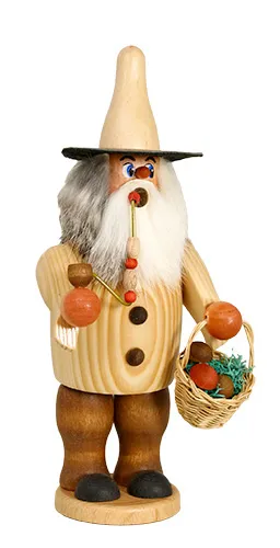 Erzgebirgische Volkskunst Schmidt Räuchermann Pilzsammler - Höhe 20 cm Pic_1