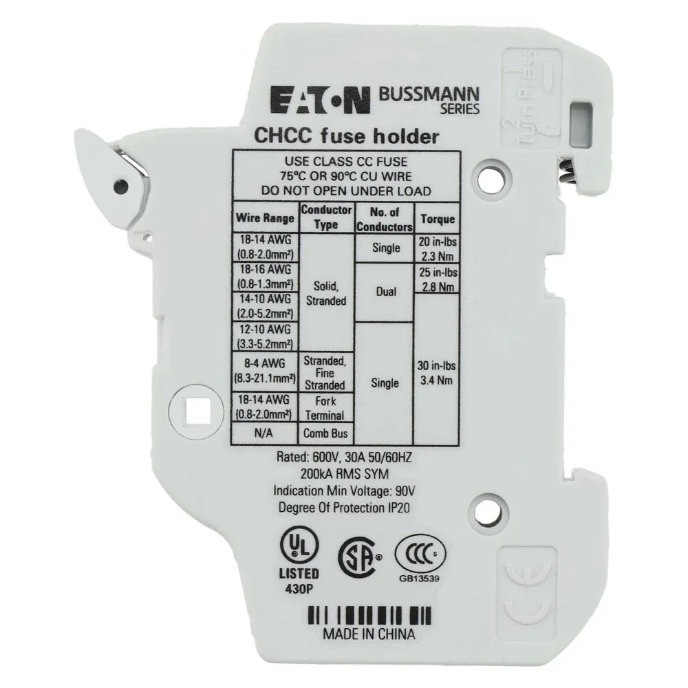 Eaton Electric 1Pole 30A 600V MFH For 10X38 Class CC Pic_1
