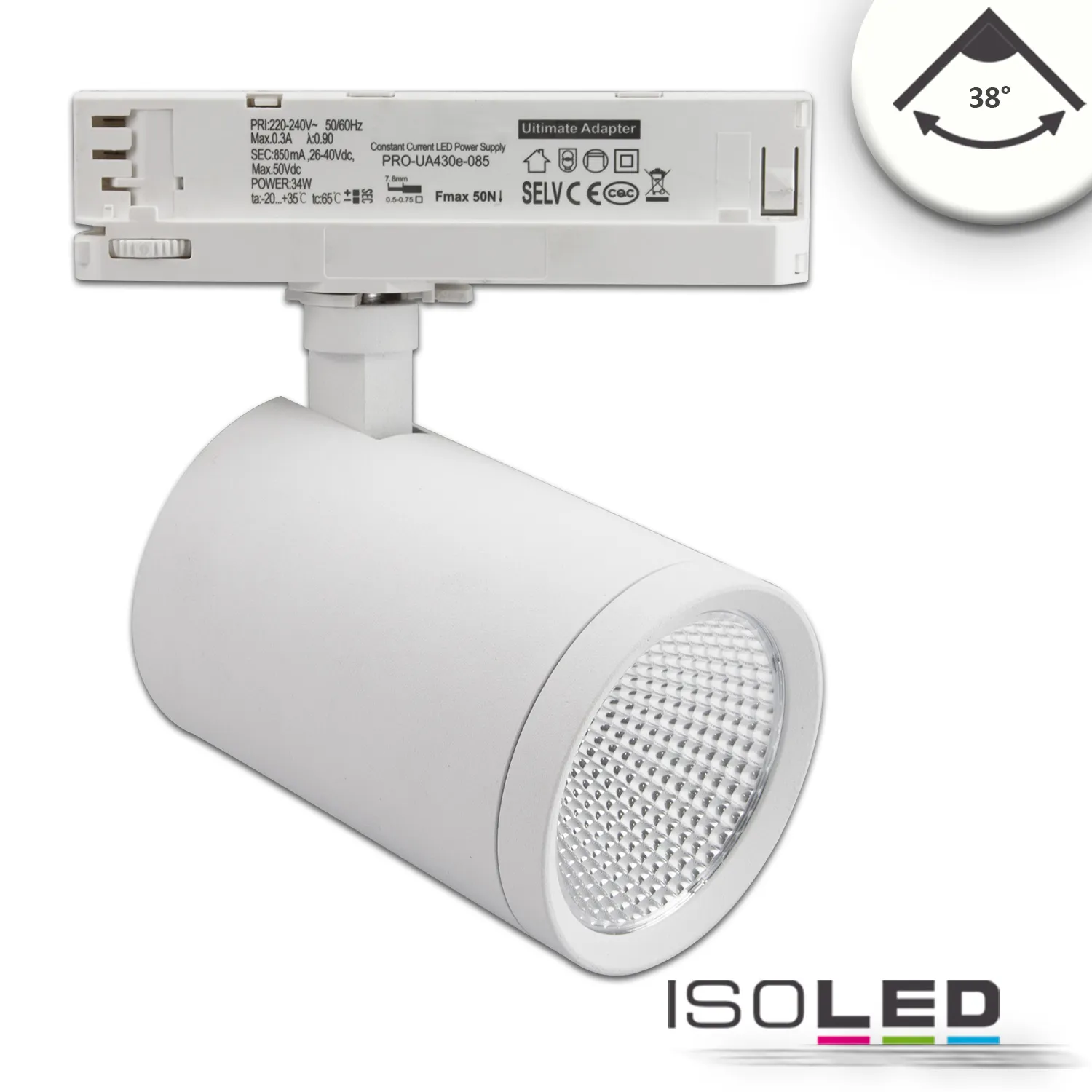 ISOLED 3-PH Schienen-Strahler, 35W, 38°, weiss Pic_2