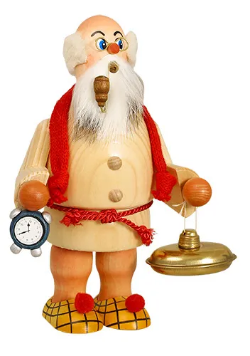 Erzgebirgische Volkskunst Schmidt Räuchermann Opa mit Wärmflasche - Höhe 26 cm Pic_1