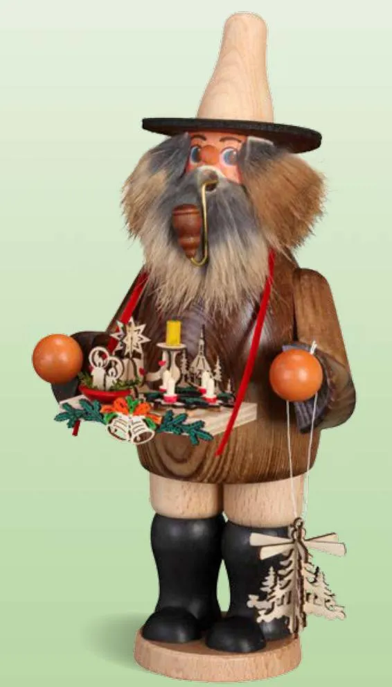 Erzgebirgische Volkskunst Schmidt Räuchermann Adventsleuchterhändler- Höhe 20 cm Pic_1