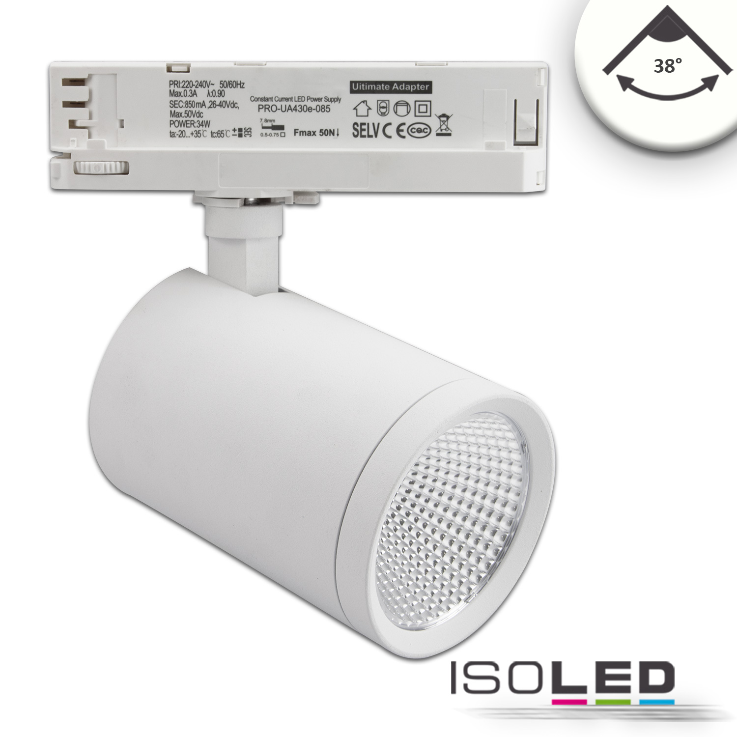 ISOLED 3-PH Schienen-Strahler, 35W, 38°, weiss Pic_2