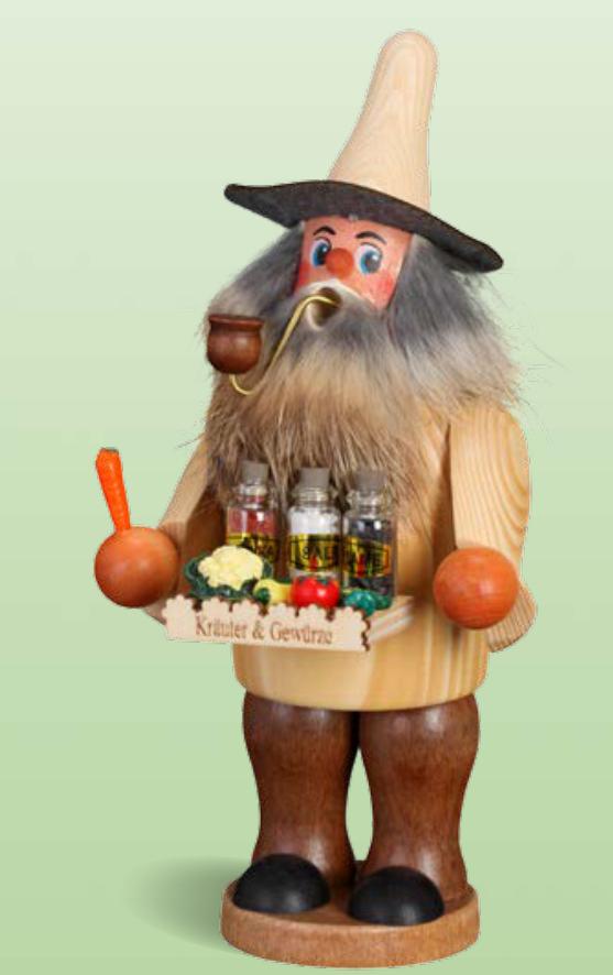 Erzgebirgische Volkskunst Schmidt Räuchermann Gewürzhändler- Höhe 20 cm Pic_1