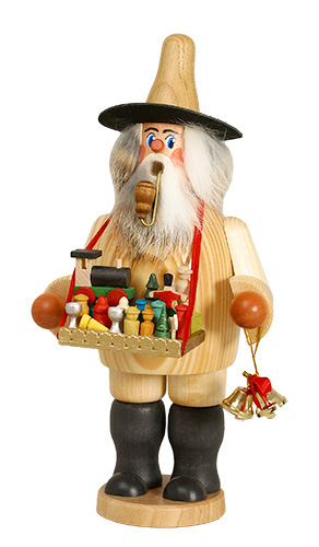 Erzgebirgische Volkskunst Schmidt Räuchermann Spielzeughändler - Höhe 26 cm Pic_1