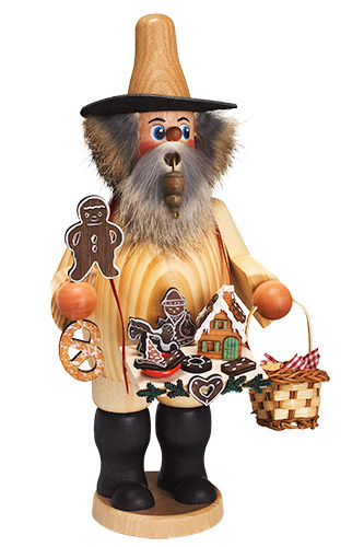 Erzgebirgische Volkskunst Schmidt Räuchermann Pfefferkuchenhändler - Höhe 26 cm Pic_1