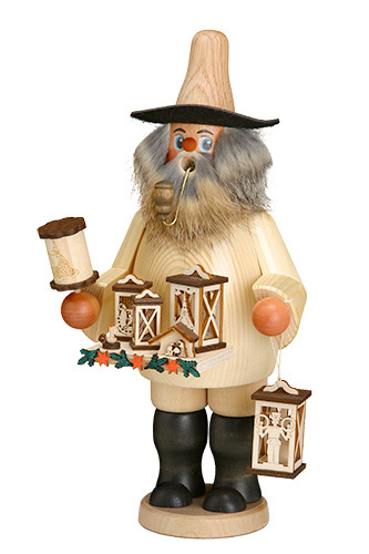 Erzgebirgische Volkskunst Schmidt Räuchermann Laternenhändler natur - Höhe 26 cm Pic_1